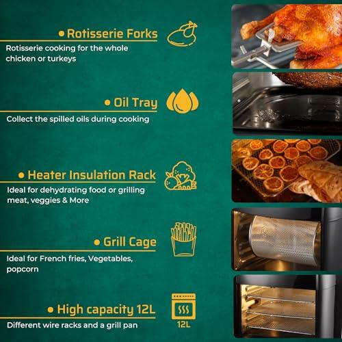 Airfryer grande (AIR OVEN 12L) 3 em 1 - Fritadeira, Assador e Desidratador – Versátil e Prático para a Sua Cozinha!